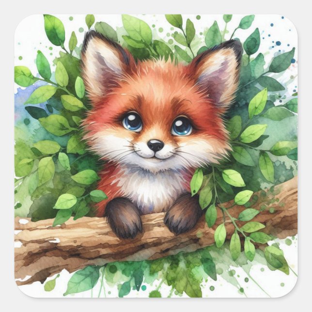 Sticker Carré Couleur d'eau Red Fox (Devant)