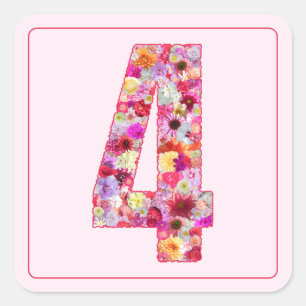 Sticker Carré Couleur Florale Rose Mois Numéro 4