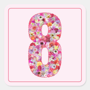 Sticker Carré Couleur Florale Rose Mois Numéro 8