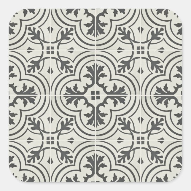 Sticker Carré couleur motif noire et crème au sol (Devant)