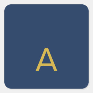 Sticker Carré Couleur Or & Bleu Monogramme Initial Professionnel