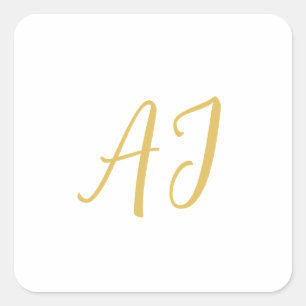 Sticker Carré Couleur Or Monogramme Initiale Classique Professio