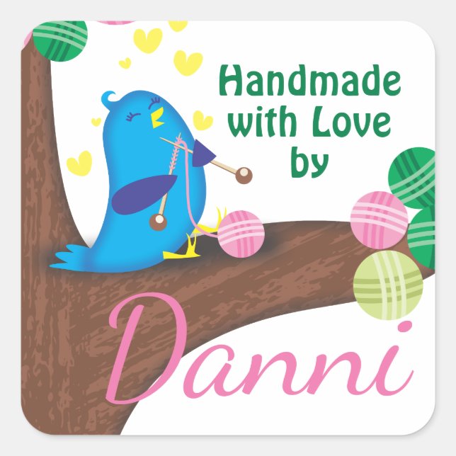 Sticker Carré Couleur personnalisée mignon oiseau bleu tricot ai (Devant)