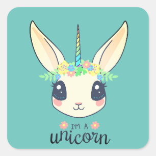 Sticker Carré Couleur personnalisée mignonne Bébé Unicorne La