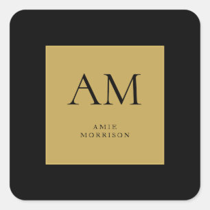 Sticker Carré Couleurs Or Noir Monogramme Lettre Initiale Nom