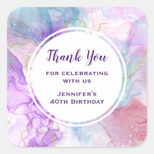 Sticker Carré Couleurs violettes, vertes, roses Fleurs Anniversa