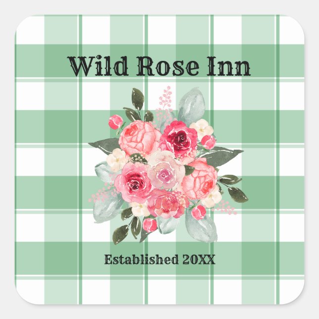 Sticker Carré Country En vichy Wild Roses B & B Custom Farmhouse (Devant)