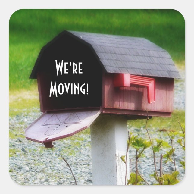 Sticker Carré Country Mailbox - Nous avons déménagé! (Devant)