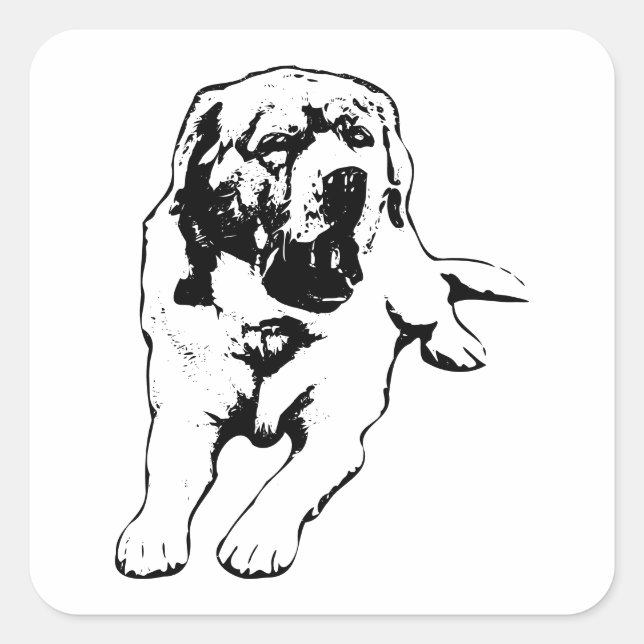 Sticker Carré Coupe dorée - Yawn en noir et blanc (Devant)