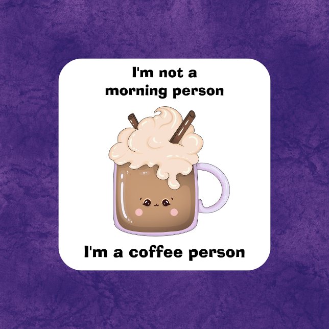Sticker Carré Coupe du café Cute Kawaii (Créateur téléchargé)