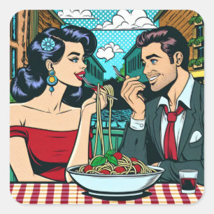 Sticker Carré Couple amoureux   Pop Art