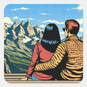 Sticker Carré Couple avec vue Pittoresque