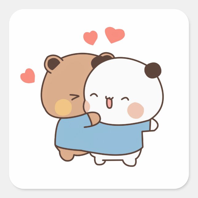 Sticker Carré couple Bubu et dudu Milk et Mocha Bears Kawaii (Devant)