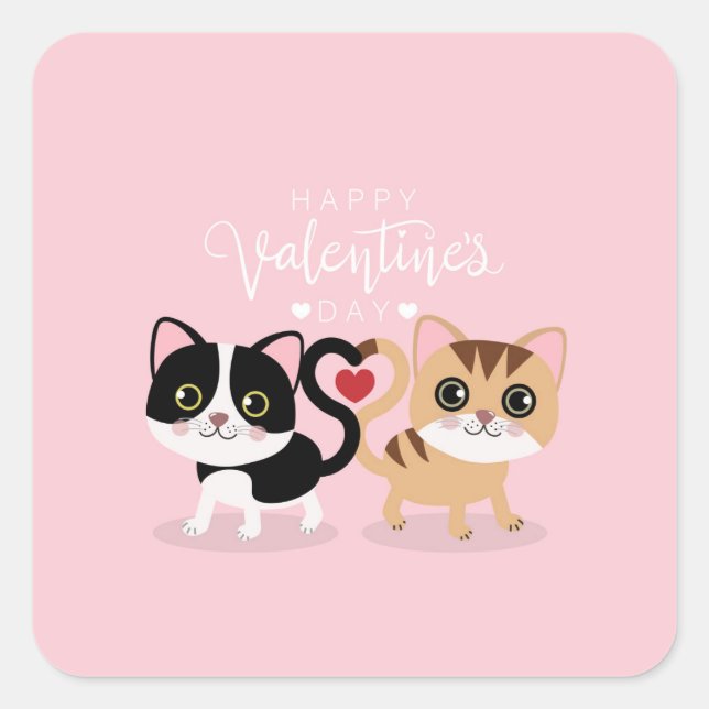 Sticker Carré Couple de chat de dessin (Devant)