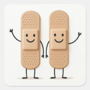 Sticker Carré Couple de personnages bâtons avec bandage qui agit