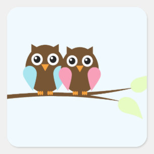 Sticker Carré Couple d'hibou sur une branche