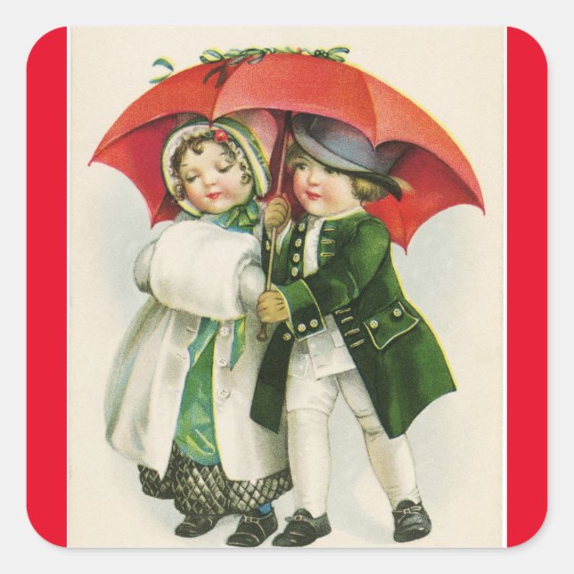 Sticker Carré Couple d'hiver vintage (Devant)