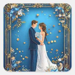 Sticker Carré Couple élégant de jeunes mariés s'étreignant avec 