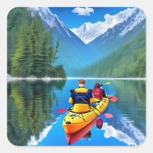 Sticker Carré Couple en Kayak Thème Kayaking