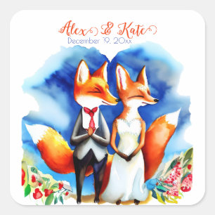 Sticker Carré Couple Fox mou   Mariage romantique