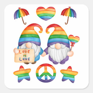 Sticker Carré Couple gay Gnomes Fierté, M. et M. Gay Mariage, So