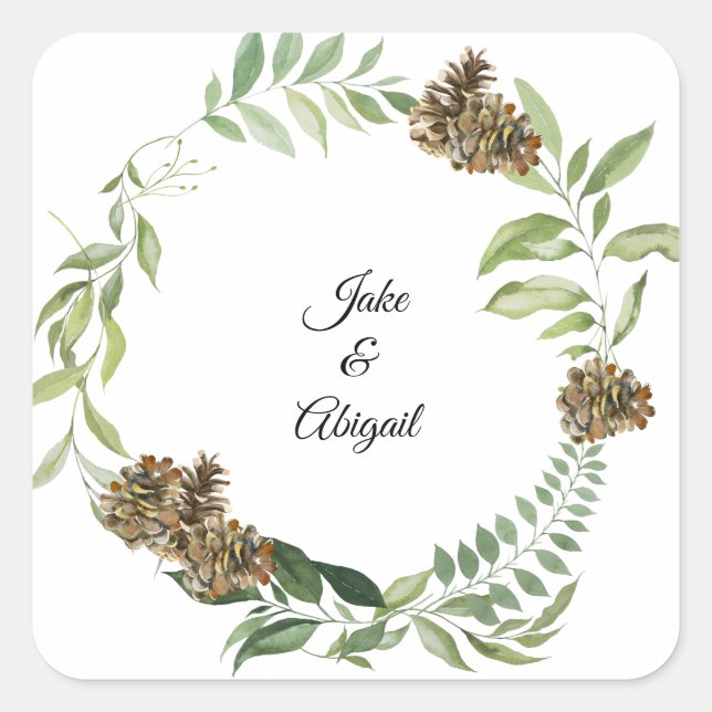 Sticker Carré Couple Noms Personnalisés Chute Folift Pine Cones (Devant)