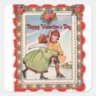 Sticker Carré Couple Patinage vintage