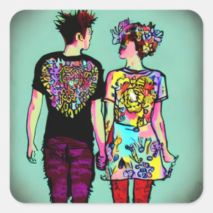 Sticker Carré Couple Rocheux Grunge Poignées