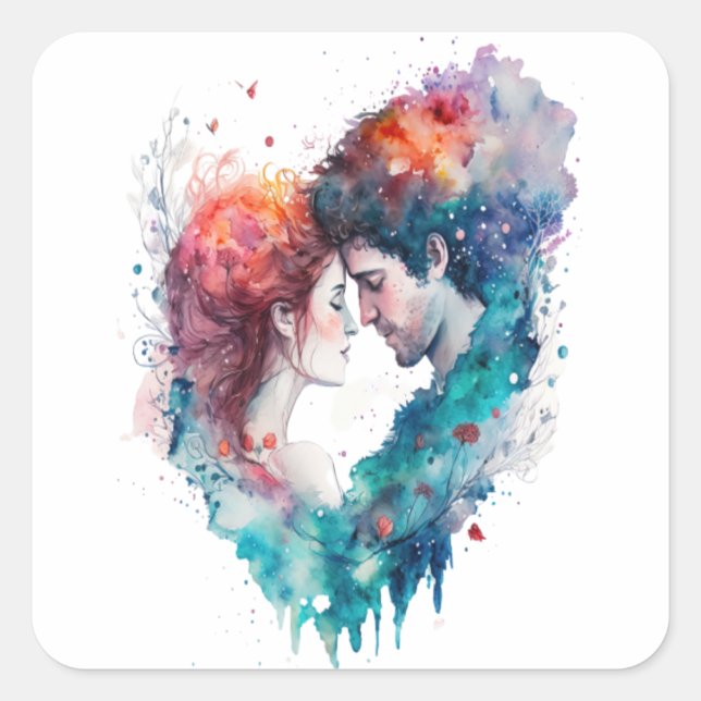 Sticker Carré Couple romantique mignonne Amour Saint Valentin (Devant)