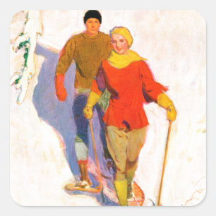 Sticker Carré Couple Wearing Snowshoes par McClelland Barclay