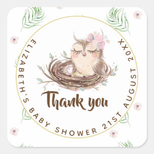 Sticker Carré Couples de chouette de bébé douche OEufs rustiques