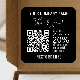 Sticker Carré Coupon de réduction QR Code Business Black Merci