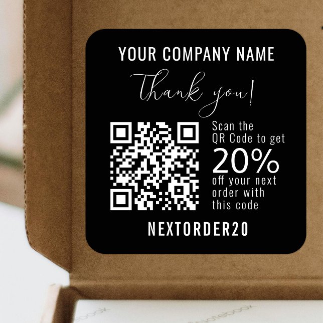 Sticker Carré Coupon de réduction QR Code Business Black Merci (Créateur téléchargé)