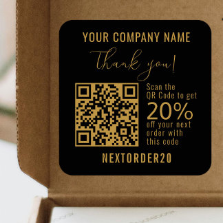 Sticker Carré Coupon de remise QR Code Business Gold Merci
