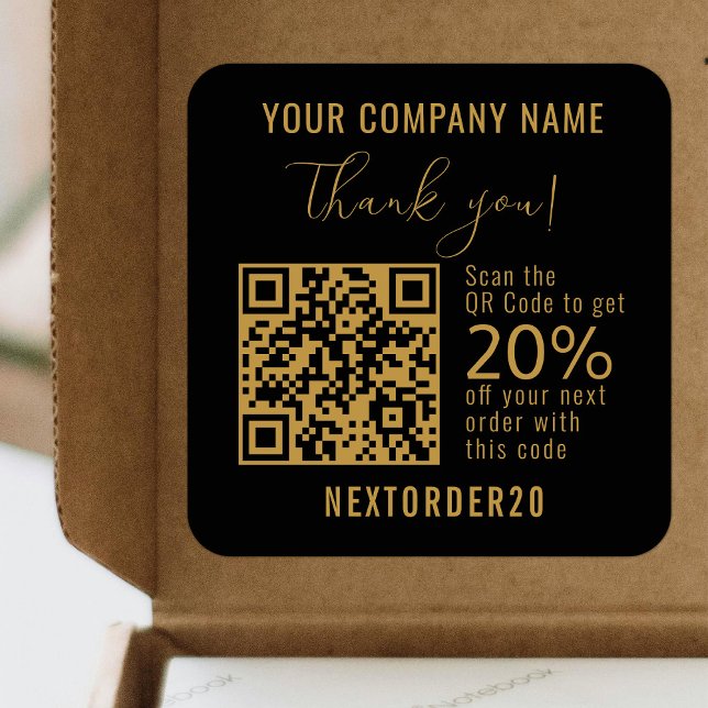 Sticker Carré Coupon de remise QR Code Business Gold Merci (Créateur téléchargé)