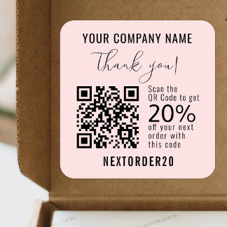 Sticker Carré Coupon de remise QR Code Business Pink Merci