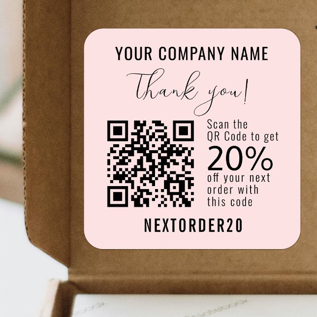 Sticker Carré Coupon de remise QR Code Business Pink Merci (Créateur téléchargé)