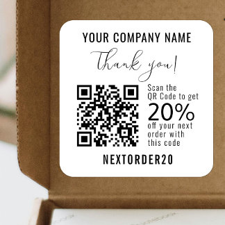 Sticker Carré Coupon de remise QR Code Business White Merci
