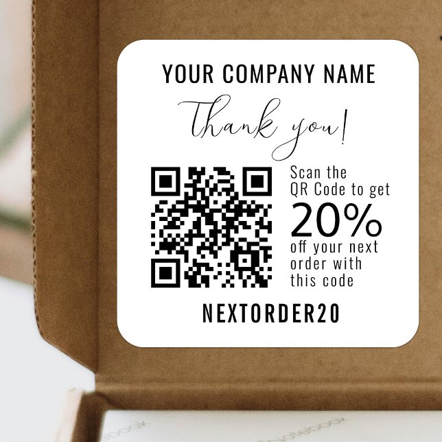 Sticker Carré Coupon de remise QR Code Business White Merci (Créateur téléchargé)