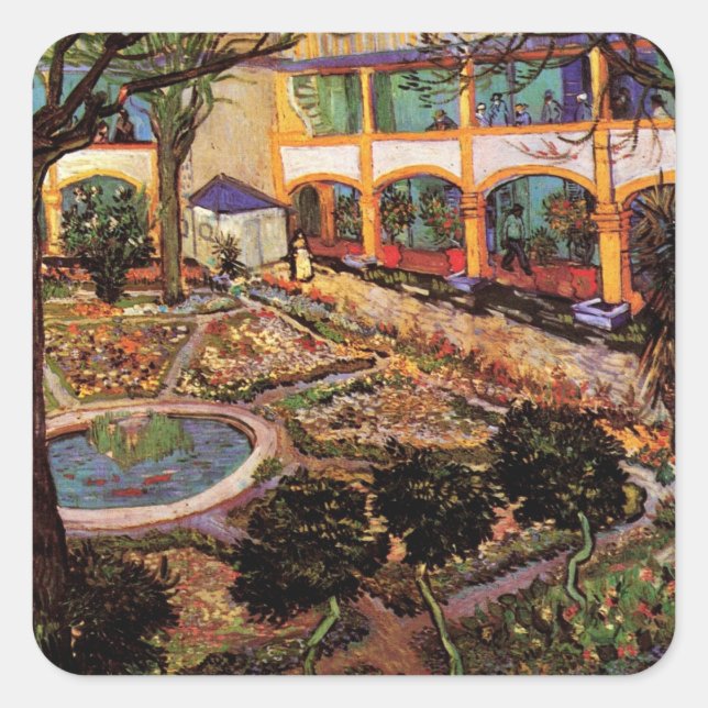 Sticker Carré Cour de l'hôpital d'Arles par Vincent van Gogh (Devant)