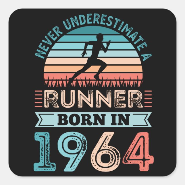 Sticker Carré Coureur né en 1964 60e anniversaire Cadeau coureur (Devant)
