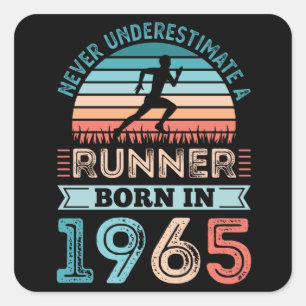 Sticker Carré Coureur né en 1965 60e anniversaire Gift Running 