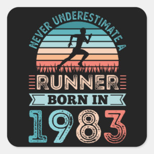 Sticker Carré Coureur né en 1983 40e anniversaire Cadeau coureur