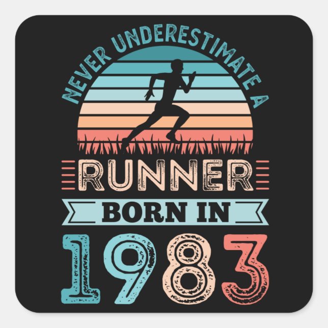 Sticker Carré Coureur né en 1983 40e anniversaire Cadeau coureur (Devant)
