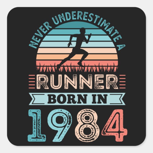 Sticker Carré Coureur né en 1984 40e anniversaire Cadeau coureur (Devant)