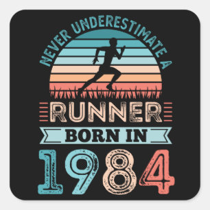 Sticker Carré Coureur né en 1984 40e anniversaire Gift Running D