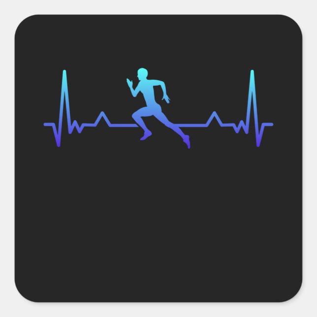 Sticker Carré Courir Jogging Fitness Heartbeat Cadeau (Devant)