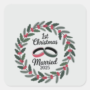 Sticker Carré Couronne de bagues de mariage classiques 1er Noë