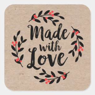 Sticker Carré Couronne de Noël Fabriquée avec papier Kraft d'amo