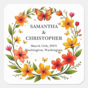 Sticker Carré Couronne de papillons floraux Mariage Texte person